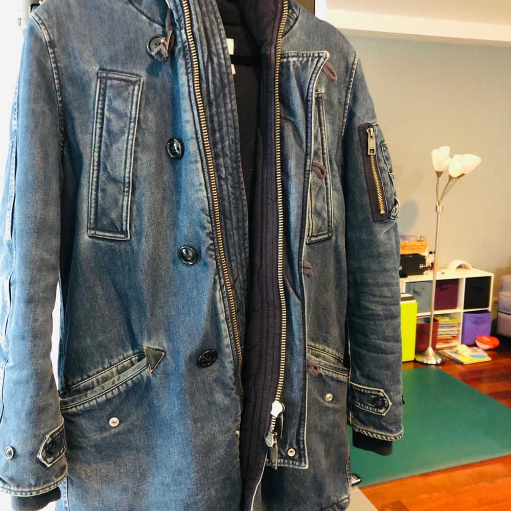 Mousy denim hooded winter coat